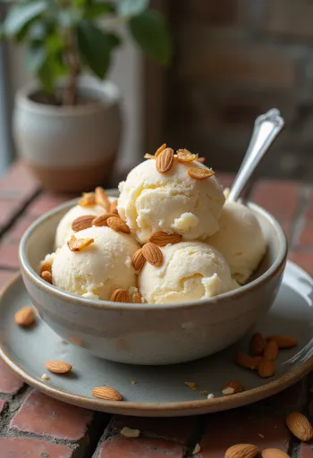 Roasted almond ice cream served