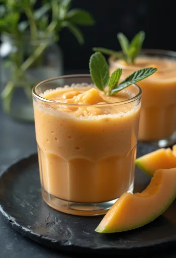 Cantaloupe smoothie served in a glass