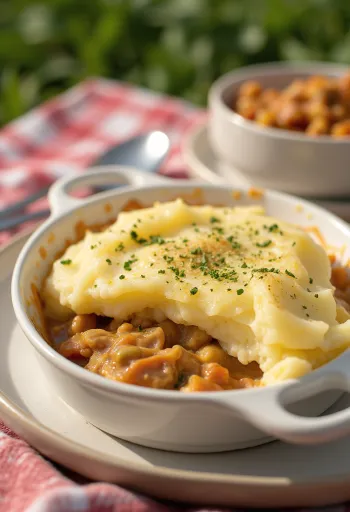 Shepherd’s pie with turkey served with mashed potato topping