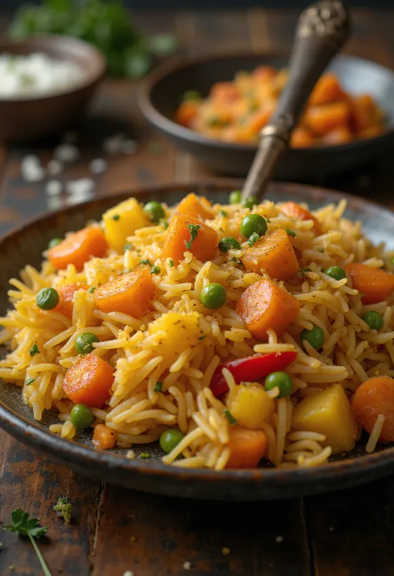 Tandoori spiced vegetable rice served