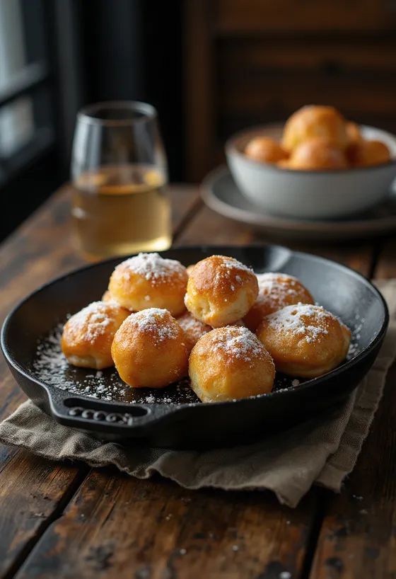 Æbleskiver Danish pancake balls dusted with icing sugar