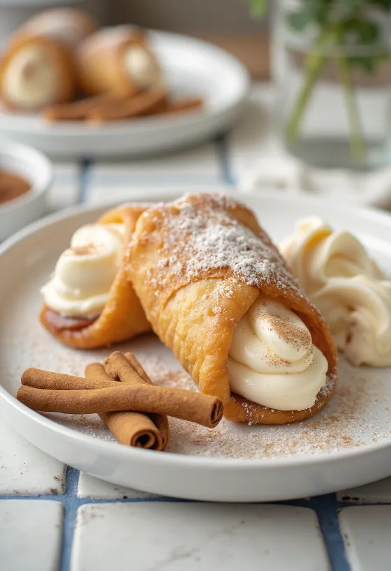 Cinnamon cannoli served