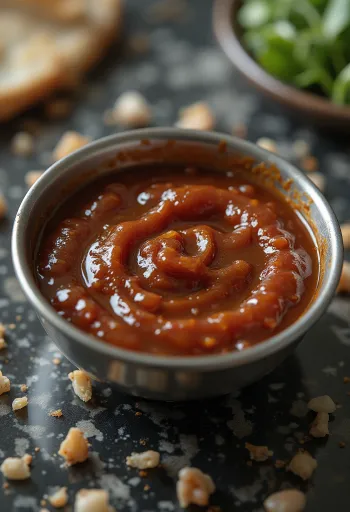 Garlic and stout barbecue sauce served.
