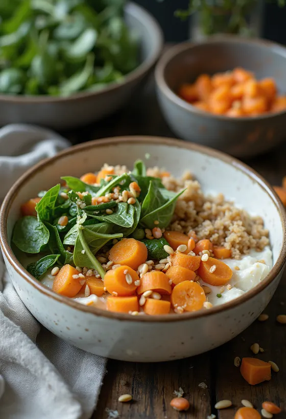 Spiced celeriac purée Buddha bowl served