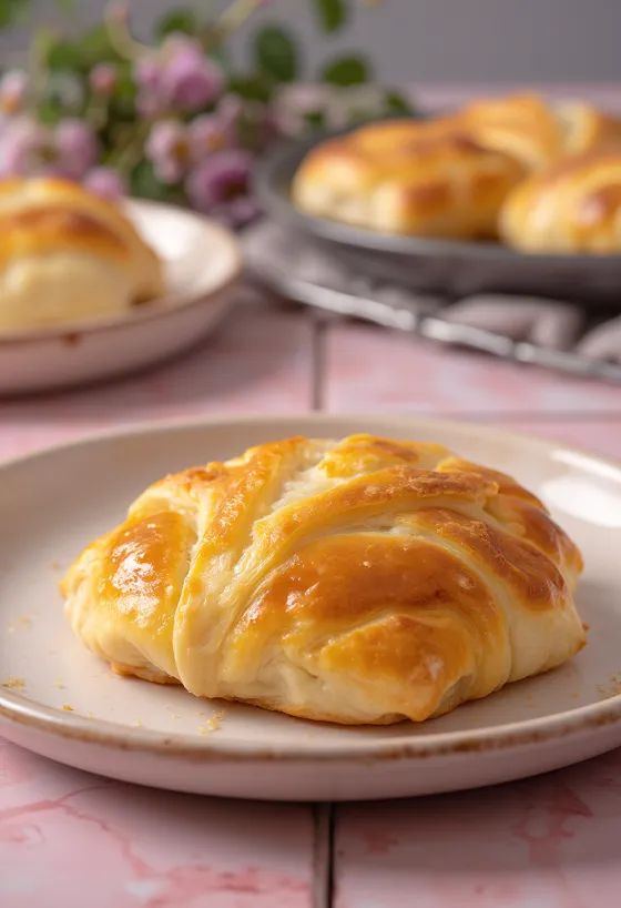 Lihapiirakka baked in the oven, with golden brown dough, served with filling