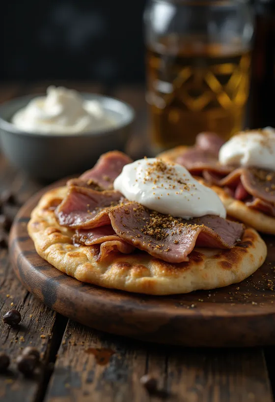 Piadina with roast lamb and spiced yoghurt served