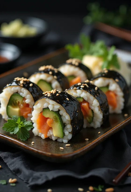 Veggie Gimbap, freshly made with vegetables and avocado