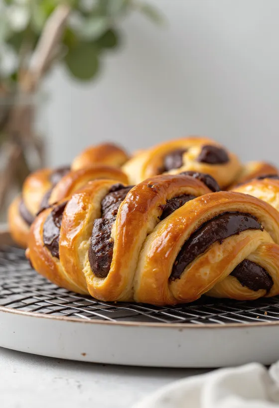 Slices of chocolate braided bread served
