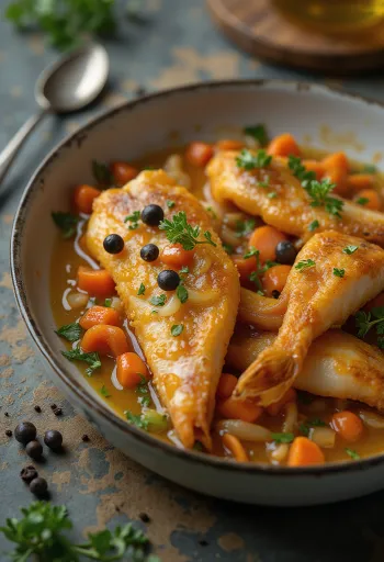 Escabeche fish served with vegetables