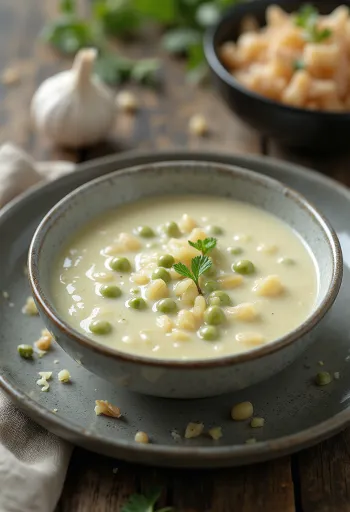 Garlic green peppercorn sauce served.