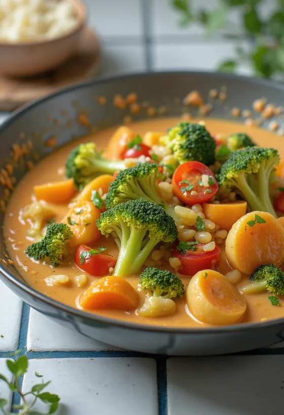 Spicy coconut vegetable stir-fry served