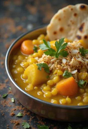 Kadamba kootu, spicy toor dal and mixed vegetables in a coconut sauce