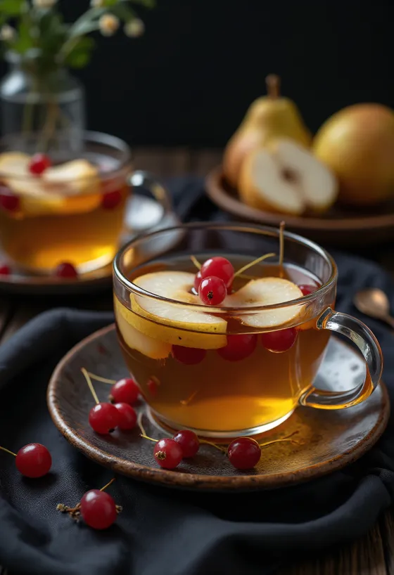 Pear and redcurrant tea freshly served