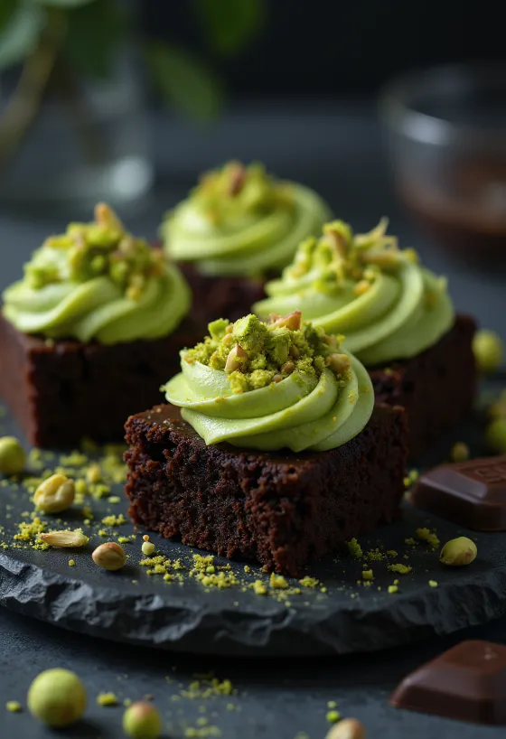 Pistachio chocolate cake decorated with chocolate and pistachios