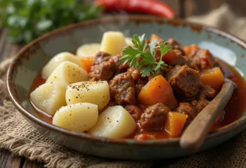 Hungarian beef stew served with potatoes