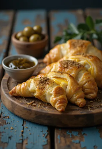 Fresh baked sambousek with aubergine, served with hummus