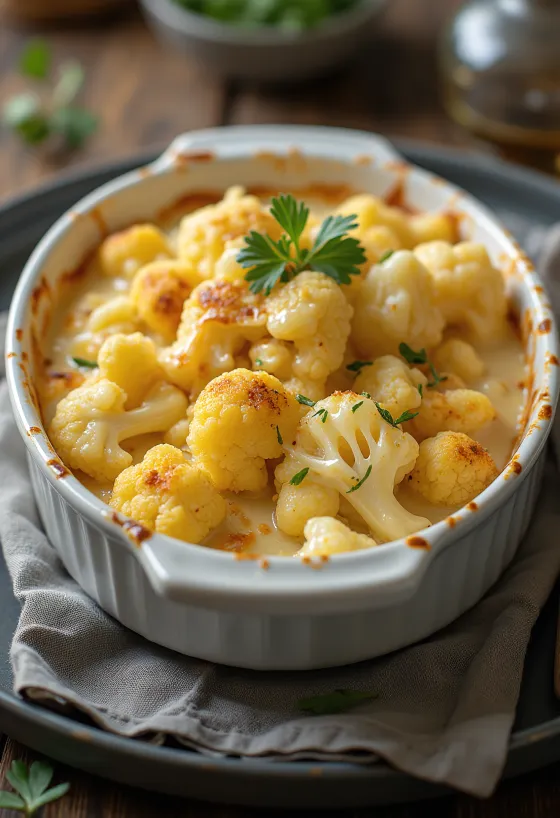 Creamy cauliflower dish served with fresh herbs.