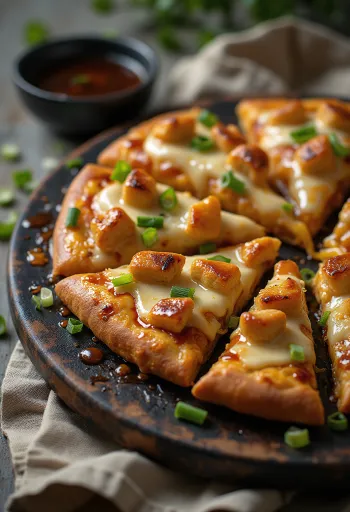 Teriyaki chicken pizza with grilled chicken and sesame seeds