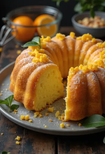 Orange and curd cheese bundt cake served
