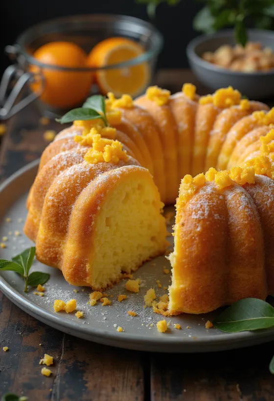Orange and curd cheese bundt cake served
