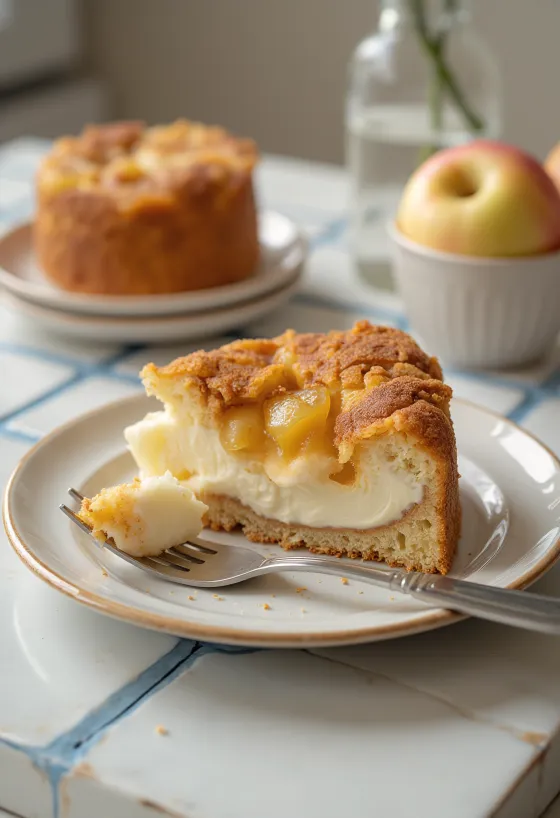Apple and cinnamon curd cheese cake decorated with apple and cinnamon