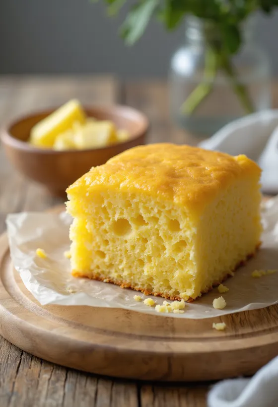 Slices of milky cornbread served rustically