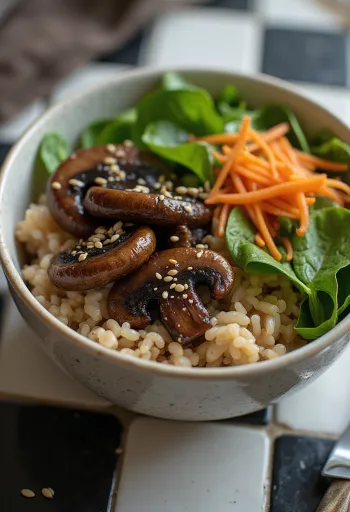 Mushroom vegan Buddha bowl served