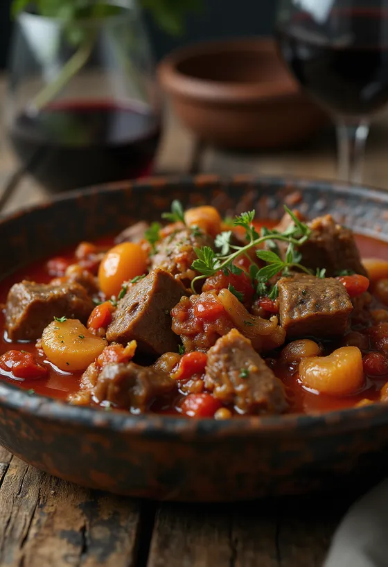 Stifado Greek beef stew served