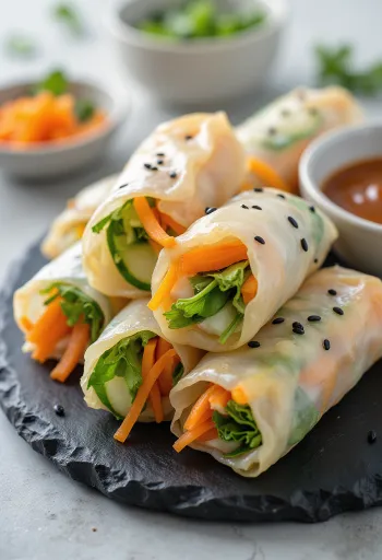 Rice paper summer rolls, with fresh vegetables and dipping sauce
