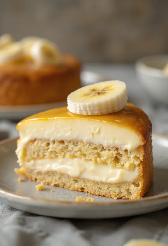 Banana mascarpone cake served
