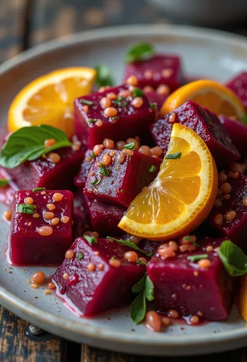 Beetroot salad with orange dressing and fresh parsley