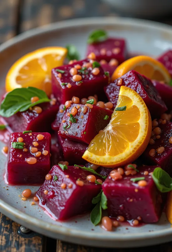 Beetroot salad with orange dressing and fresh parsley