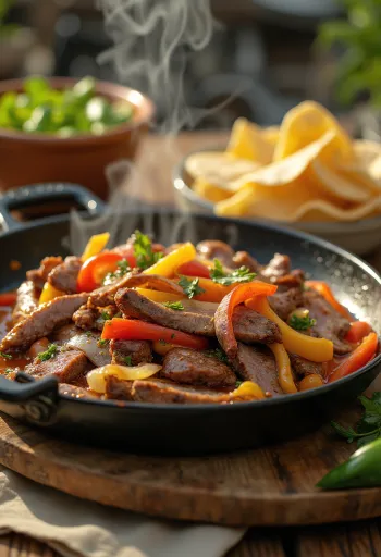 Fajita served with steak, fresh coriander and guacamole