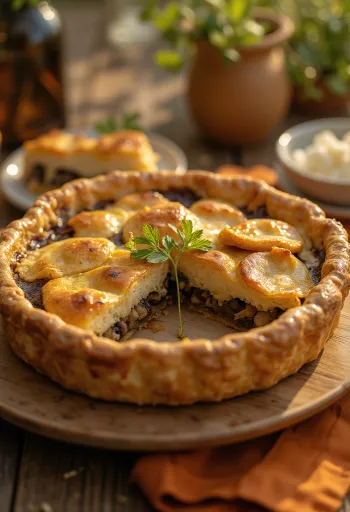 Creamy vegan mushroom pie sliced