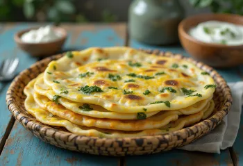 Lauki thepla, served with fresh coriander