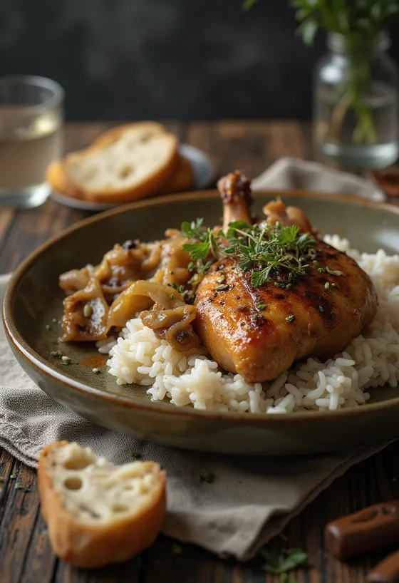 Roast duck served with rice and cabbage