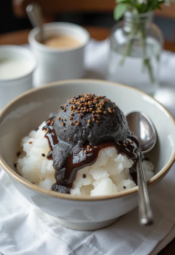 Fresh black sesame bingsu, a perfect summer dessert