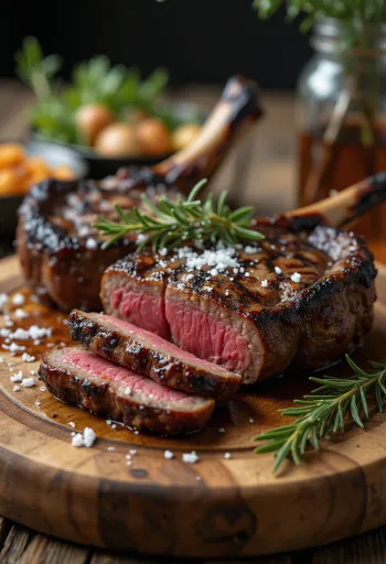 Grilled springbok steaks served with roasted vegetables.