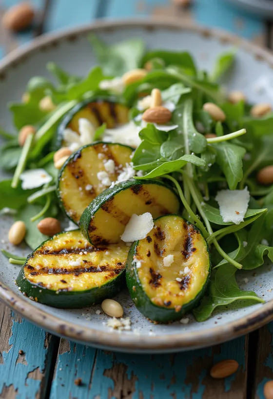 Grilled courgette salad with rocket and Parmesan