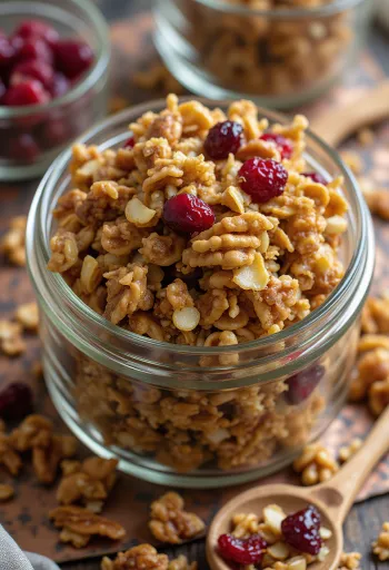 Homemade granola with crispy oats, seeds and dried fruit