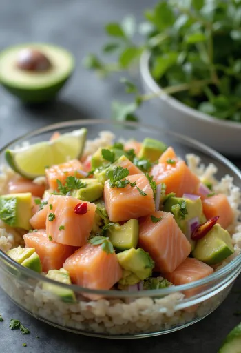 Lomi salmon with avocado, fresh and healthy dish