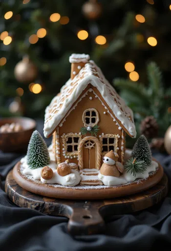 Gingerbread house with colourful decorations and icing