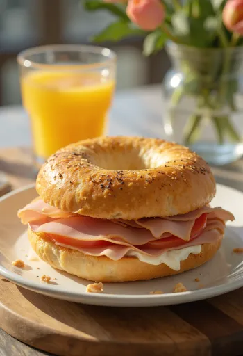 Turkey breast bagel served