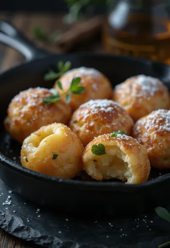 Gluten-free Æbleskiver, golden brown, with soft inside and crispy outside