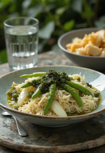 Avial with green beans served with fresh coriander and grated coconut