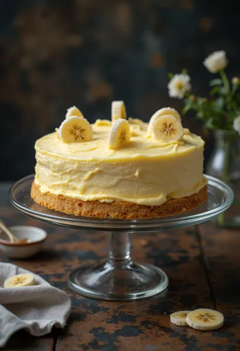 Banana cream cake decorated with banana slices