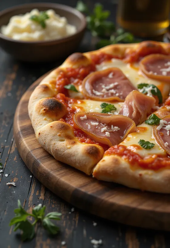 Pizza con Pancetta with bacon and cheese