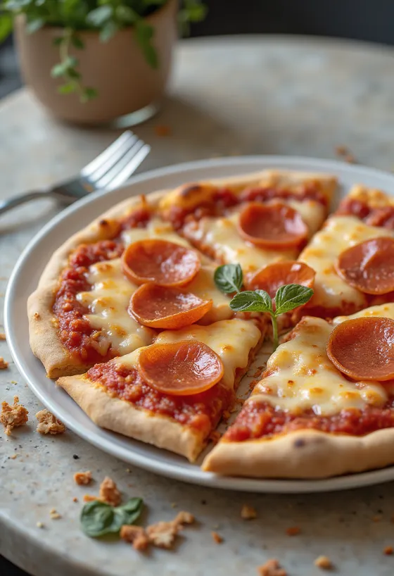 Vegan pepperoni pizza with plant-based cheese and sausage
