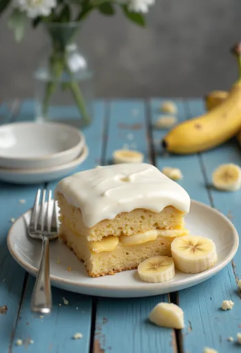 Banana curd cream cake in elegant serving