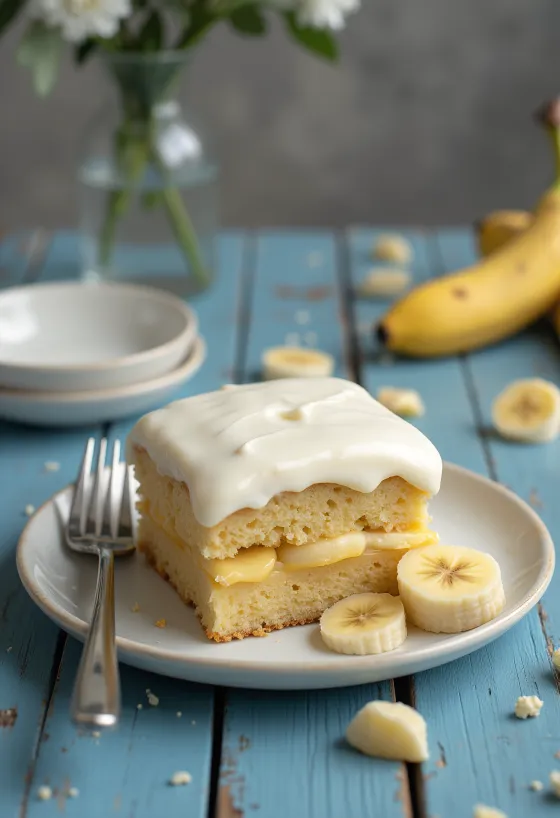 Banana curd cream cake in elegant serving